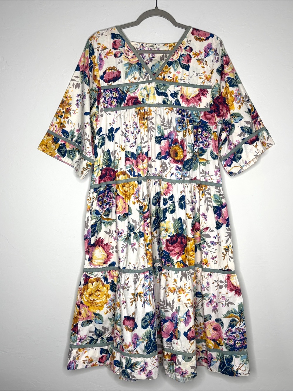 Dress Vintage 1980s STAR OF INDIA Tiered Floral cotton Cottagecore Festival M